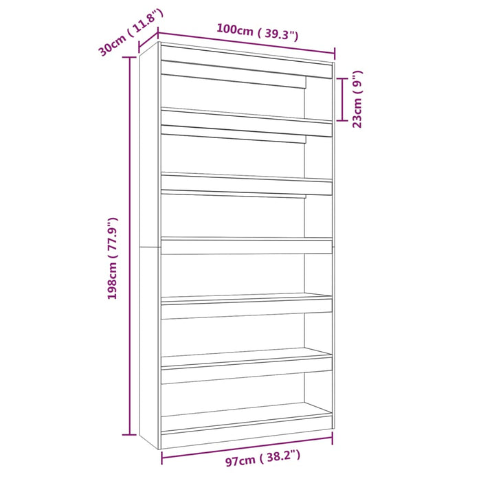 Bookcase/room divider black 100×30×198 cm wood material