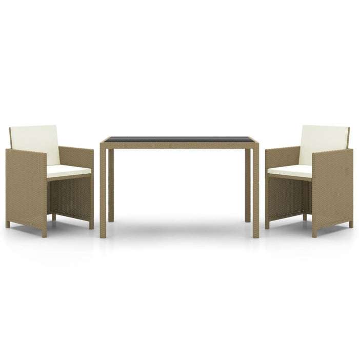 3-tlg. Garten-Essgruppe mit Kissen Poly Rattan Beige