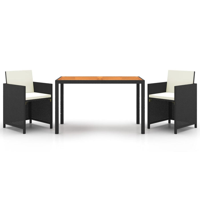 3-tlg. Garten-Essgruppe mit Kissen Poly Rattan Schwarz