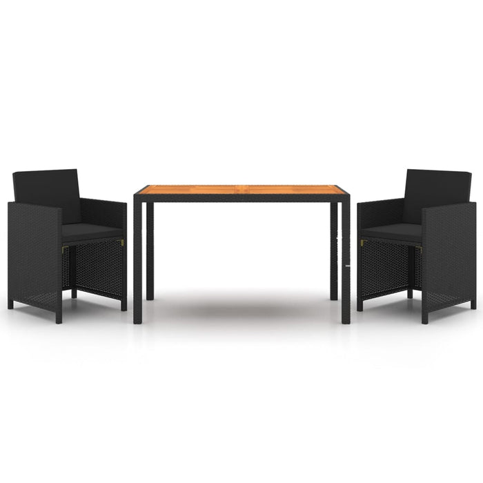 3-tlg. Garten-Essgruppe mit Kissen Poly Rattan Schwarz