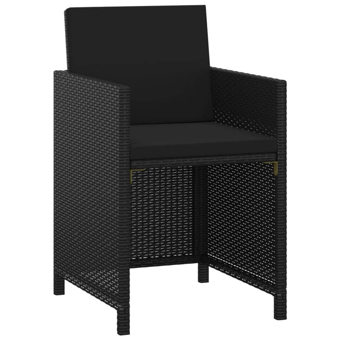 3-tlg. Garten-Essgruppe mit Kissen Poly Rattan Schwarz