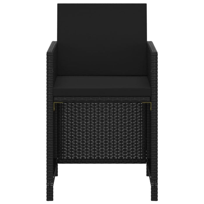 3-tlg. Garten-Essgruppe mit Kissen Poly Rattan Schwarz