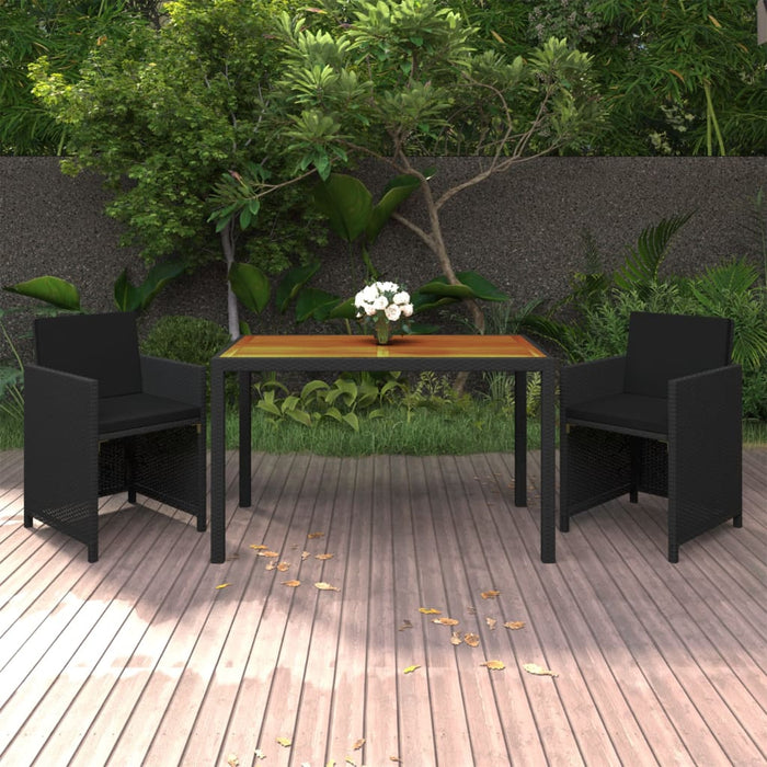 3-tlg. Garten-Essgruppe mit Kissen Poly Rattan Schwarz