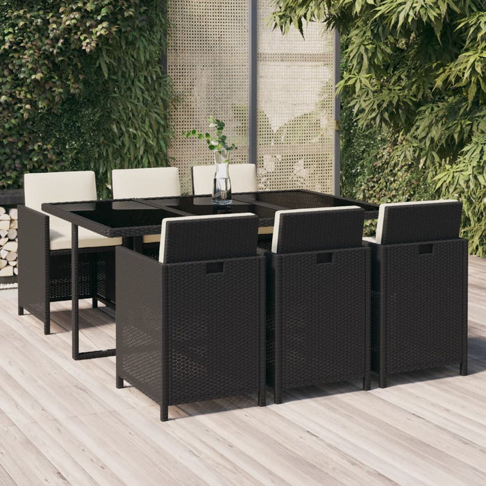 7-tlg. Garten-Essgruppe mit Kissen Poly Rattan Schwarz