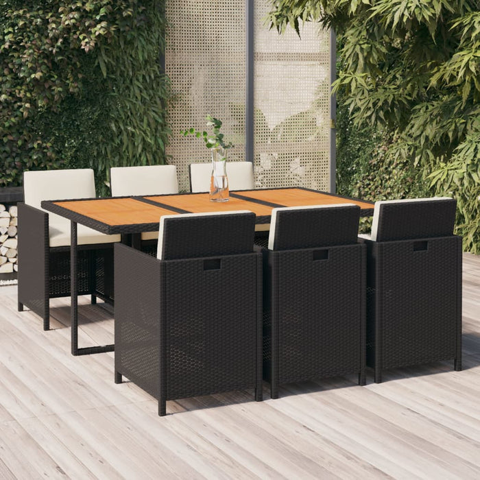7-tlg. Garten-Essgruppe mit Kissen Poly Rattan Schwarz