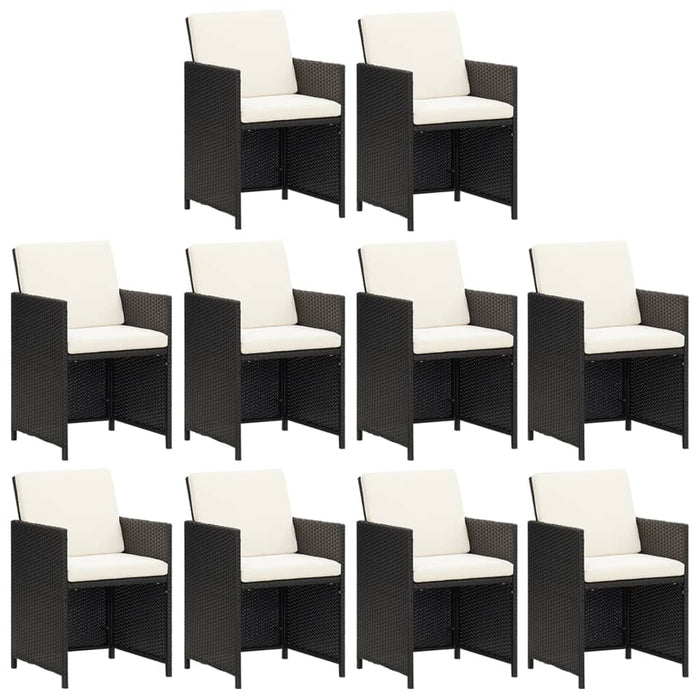 11-tlg. Garten-Essgruppe mit Kissen Poly Rattan Schwarz