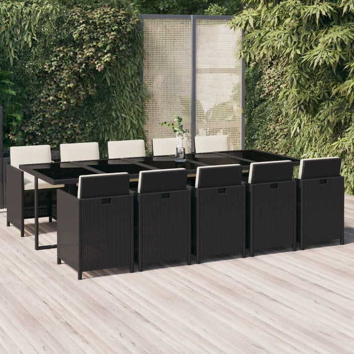11-tlg. Garten-Essgruppe mit Kissen Poly Rattan Schwarz