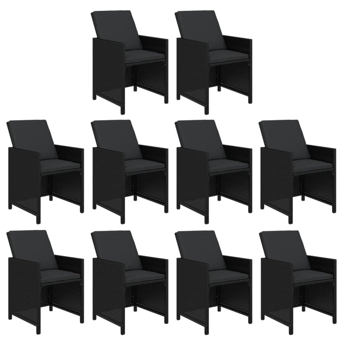 11-tlg. Garten-Essgruppe mit Kissen Poly Rattan Schwarz