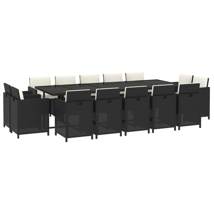 15-tlg. Garten-Essgruppe mit Kissen Poly Rattan Schwarz