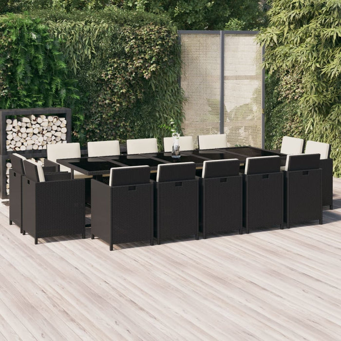 15-tlg. Garten-Essgruppe mit Kissen Poly Rattan Schwarz