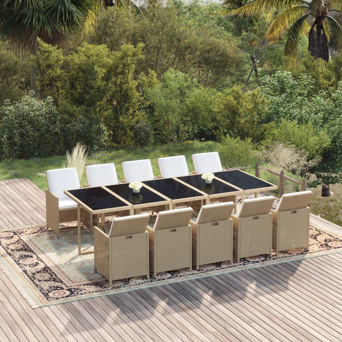 11-tlg. Garten-Essgruppe mit Kissen Poly Rattan Beige