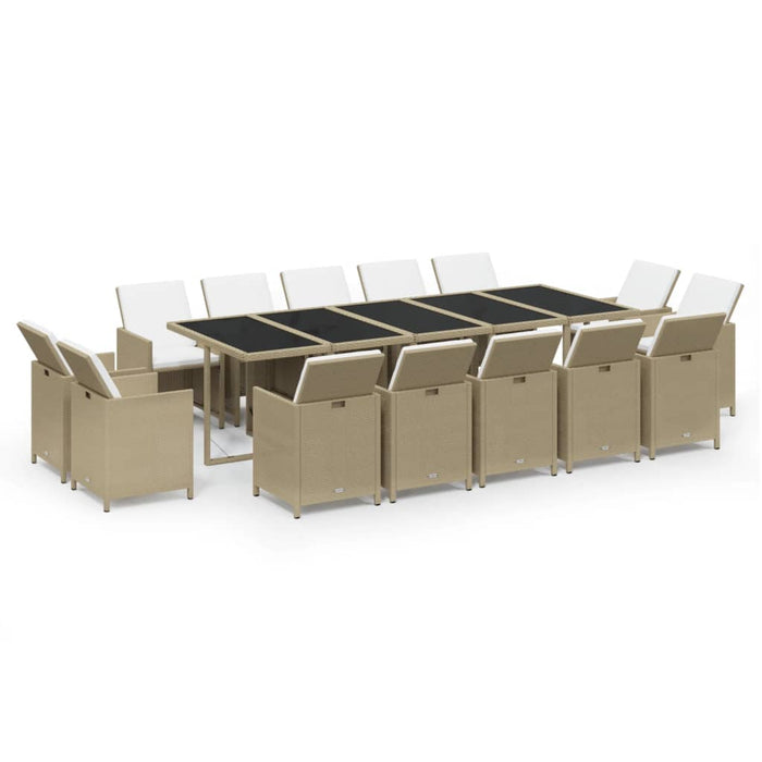 15-tlg. Garten-Essgruppe mit Kissen Poly Rattan Beige