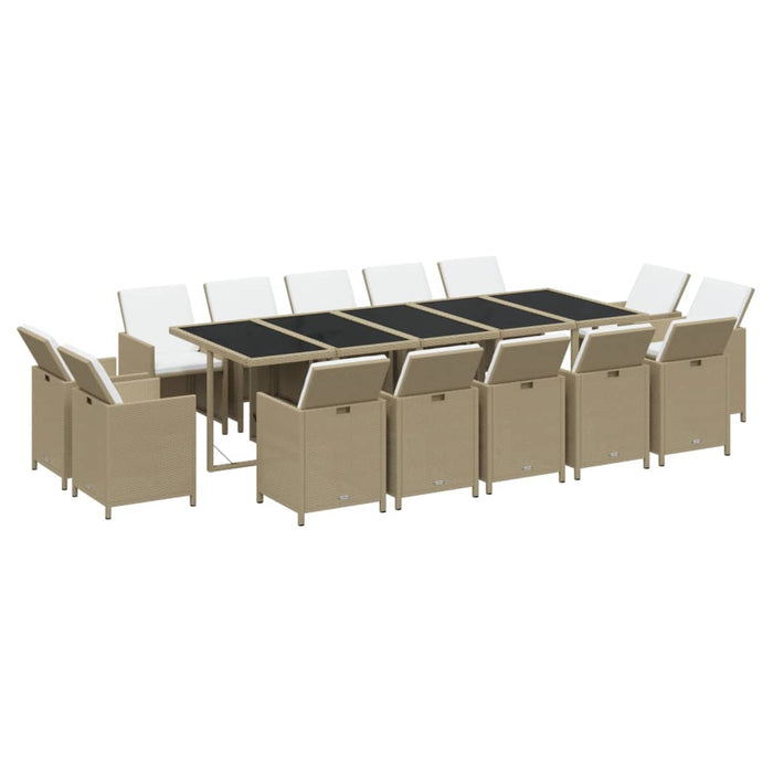 15-tlg. Garten-Essgruppe mit Kissen Poly Rattan Beige