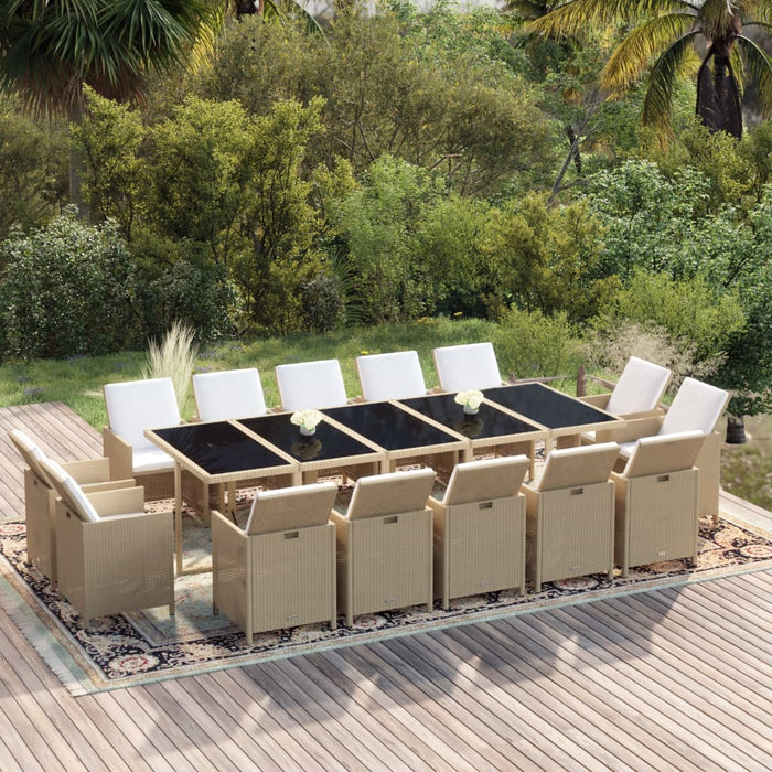 15-tlg. Garten-Essgruppe mit Kissen Poly Rattan Beige