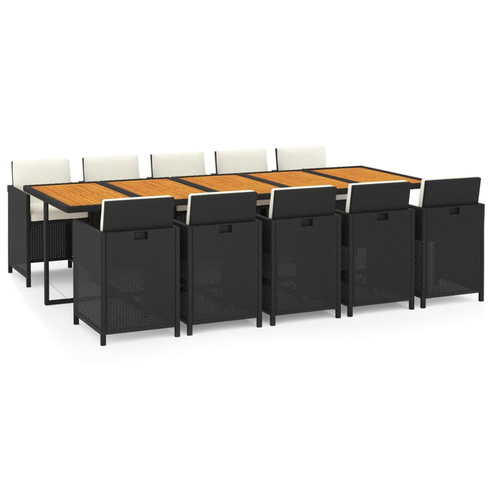 11-tlg. Garten-Essgruppe mit Kissen Poly Rattan Schwarz