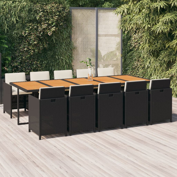 11-tlg. Garten-Essgruppe mit Kissen Poly Rattan Schwarz