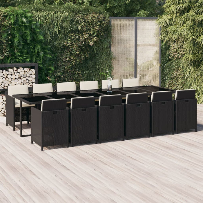 13-tlg. Garten-Essgruppe mit Kissen Poly Rattan Schwarz