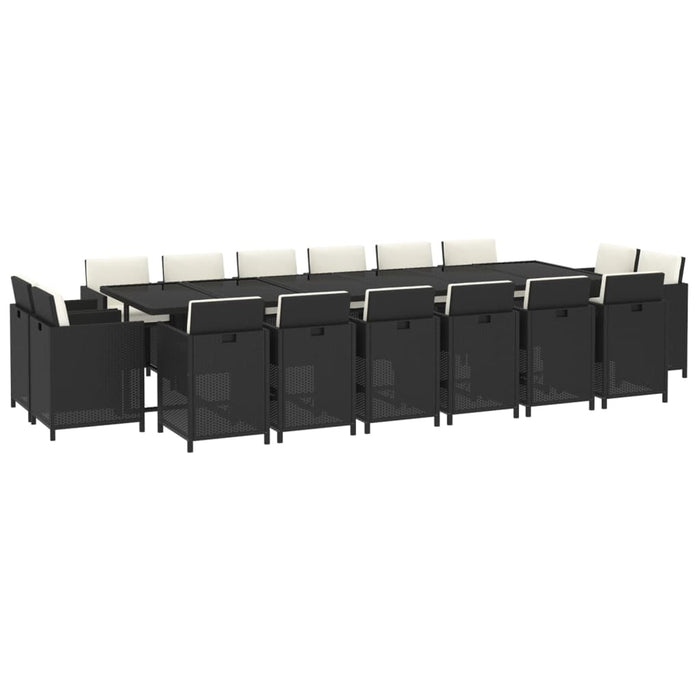 17-tlg. Garten-Essgruppe mit Kissen Poly Rattan Schwarz