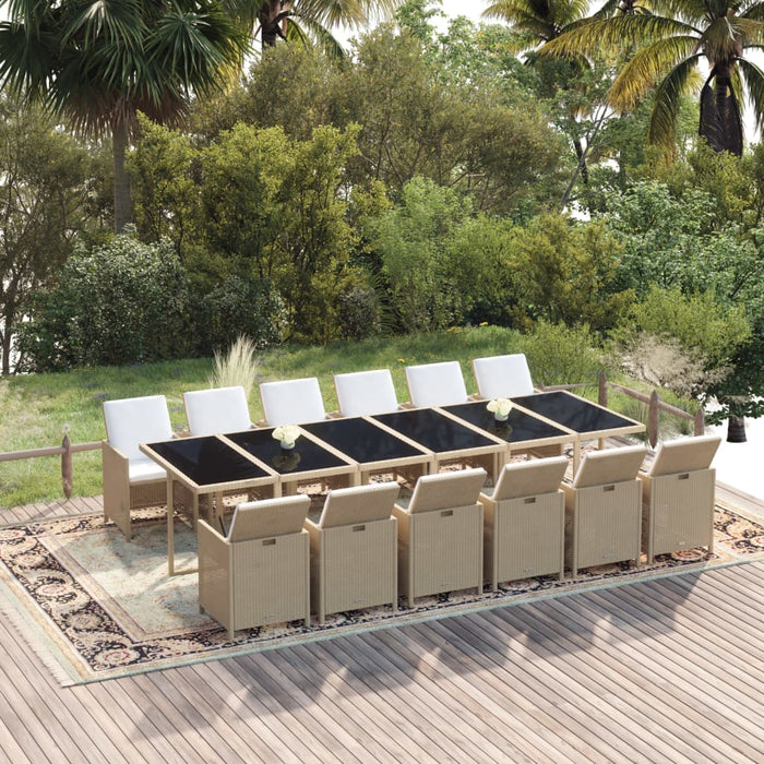 13-tlg. Garten-Essgruppe mit Kissen Poly Rattan Beige
