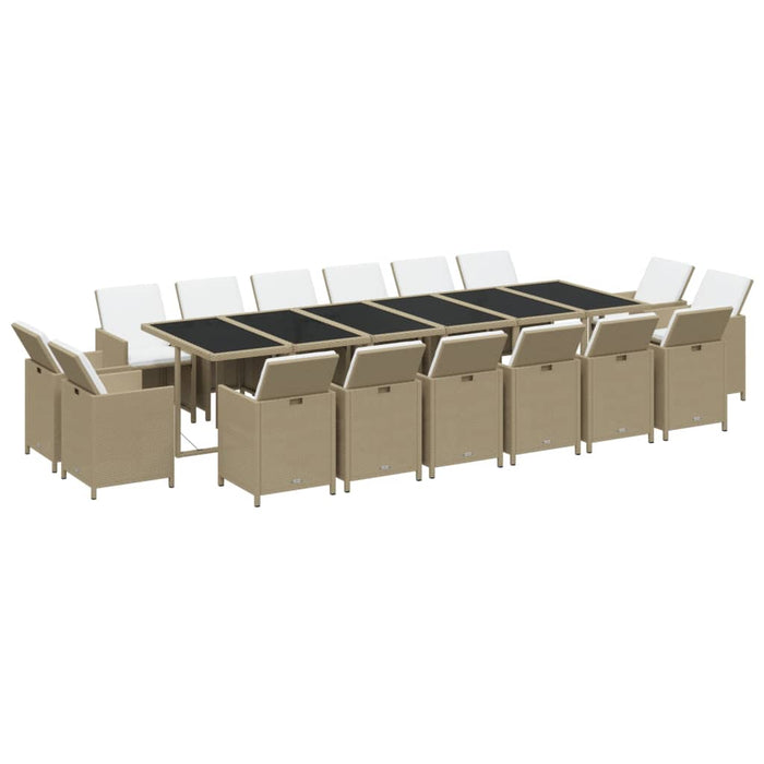 17-tlg. Garten-Essgruppe mit Kissen Poly Rattan Beige
