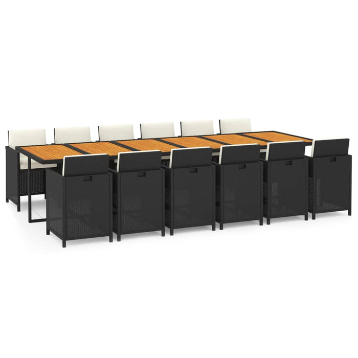 13-tlg. Garten-Essgruppe mit Kissen Poly Rattan Schwarz