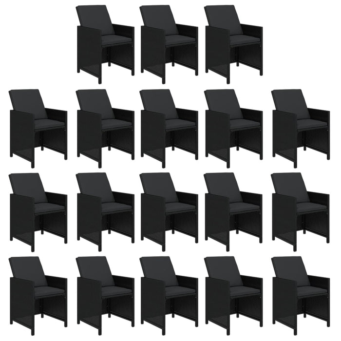 19-tlg. Garten-Essgruppe mit Kissen Poly Rattan Schwarz