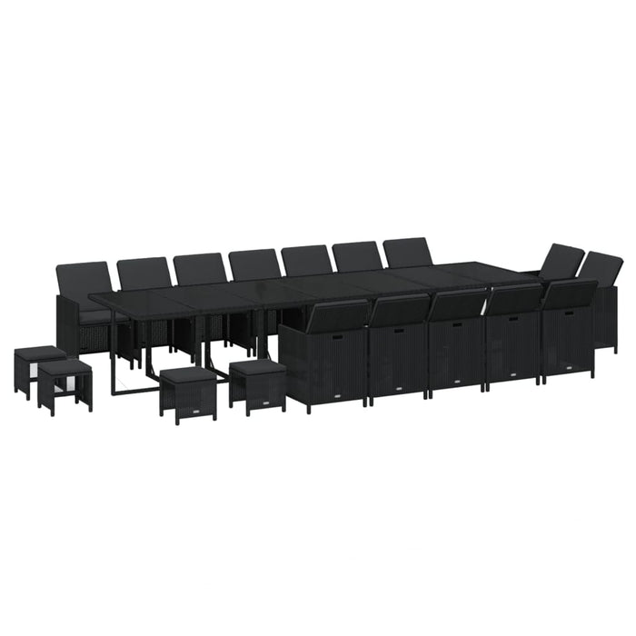 19-tlg. Garten-Essgruppe mit Kissen Poly Rattan Schwarz