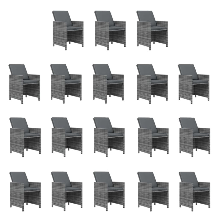19-tlg. Garten-Essgruppe mit Kissen Poly Rattan Grau