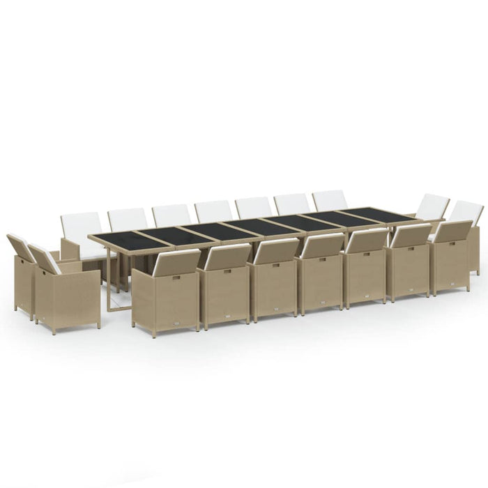 19-tlg. Garten-Essgruppe mit Kissen Poly Rattan Beige