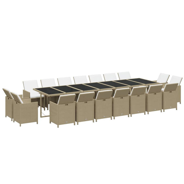 19-tlg. Garten-Essgruppe mit Kissen Poly Rattan Beige