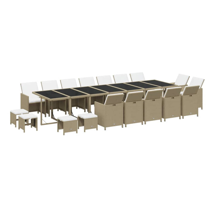 19-tlg. Garten-Essgruppe mit Kissen Poly Rattan Beige