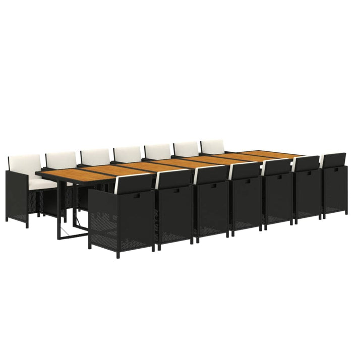 15-tlg. Garten-Essgruppe mit Kissen Schwarz Poly Rattan