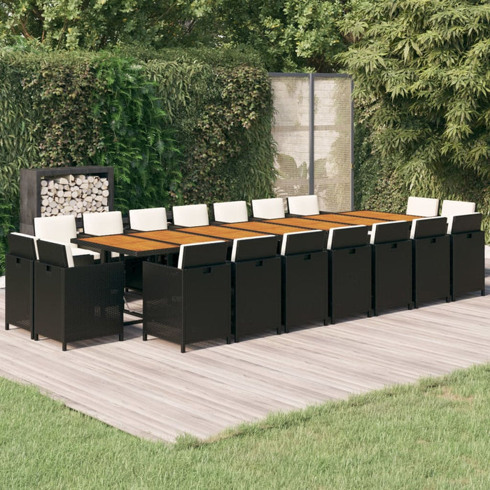 19-tlg. Garten-Essgruppe mit Kissen Schwarz Poly Rattan