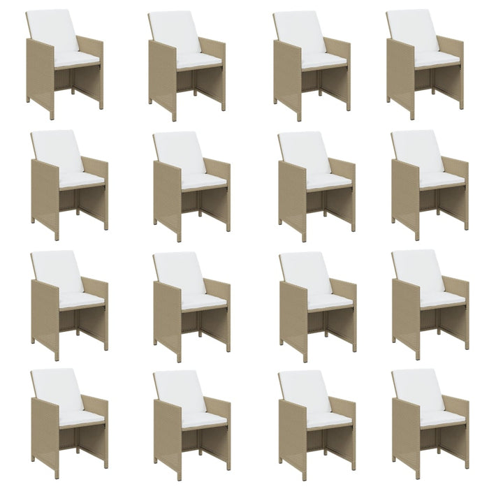 17-tlg. Garten-Essgruppe mit Kissen Poly Rattan Beige