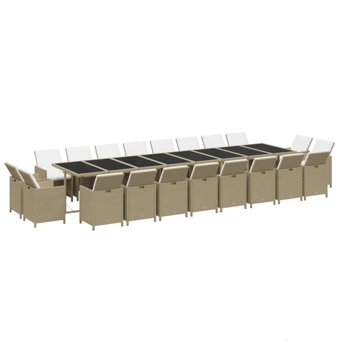 21-tlg. Garten-Essgruppe mit Kissen Poly Rattan Beige