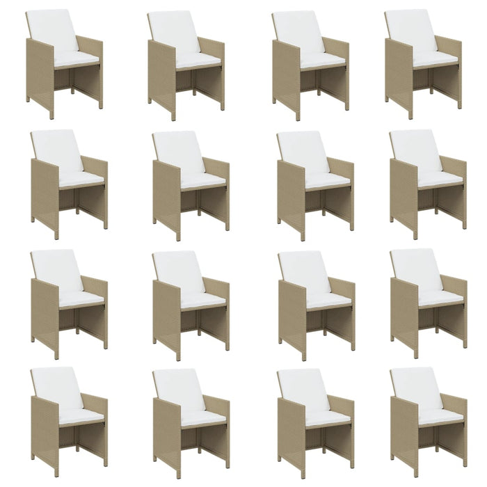 21-tlg. Garten-Essgruppe mit Kissen Poly Rattan Beige