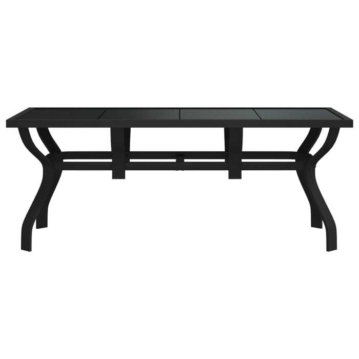 Garden table black 180x80x70 cm steel and glass