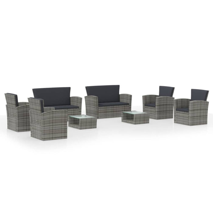 8-tlg. Garten-Lounge-Set mit Auflagen Poly Rattan Grau