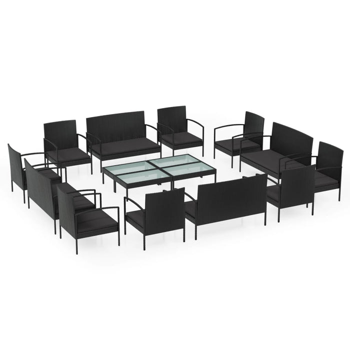 16-tlg. Garten-Lounge-Set mit Auflagen Poly Rattan Schwarz