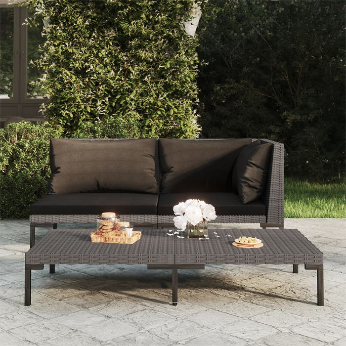 Garten-Couchtisch Dunkelgrau Halbrundes Poly Rattan
