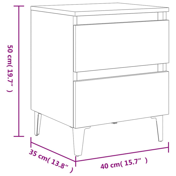 Nachttische 2 Stk. Metallbeine Braun Eichen-Optik 40x35x50 cm