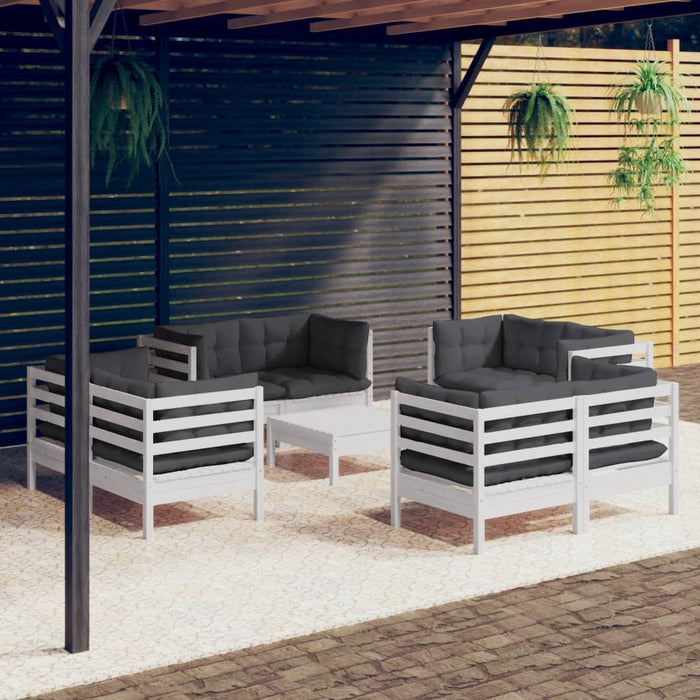 9-tlg. Garten-Lounge-Set mit Anthrazit Kissen Kiefernholz