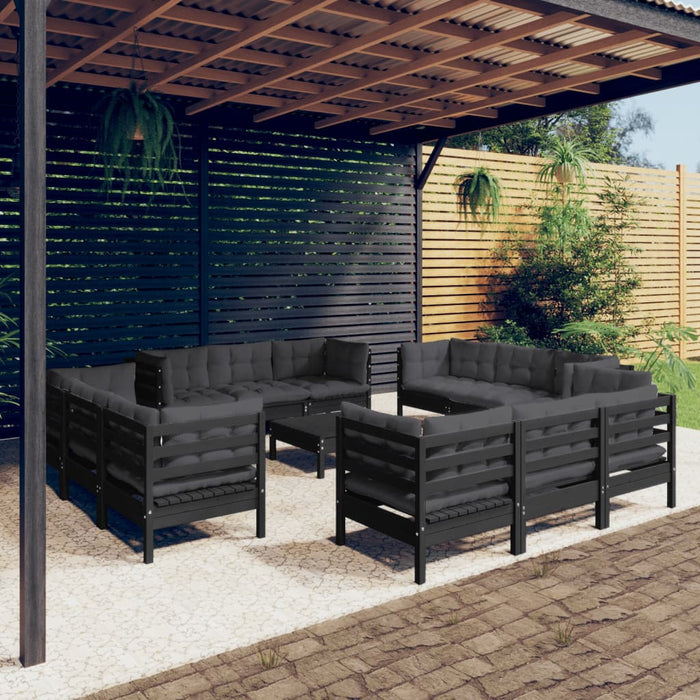 13-tlg. Garten-Lounge-Set mit Anthrazit Kissen Kiefernholz