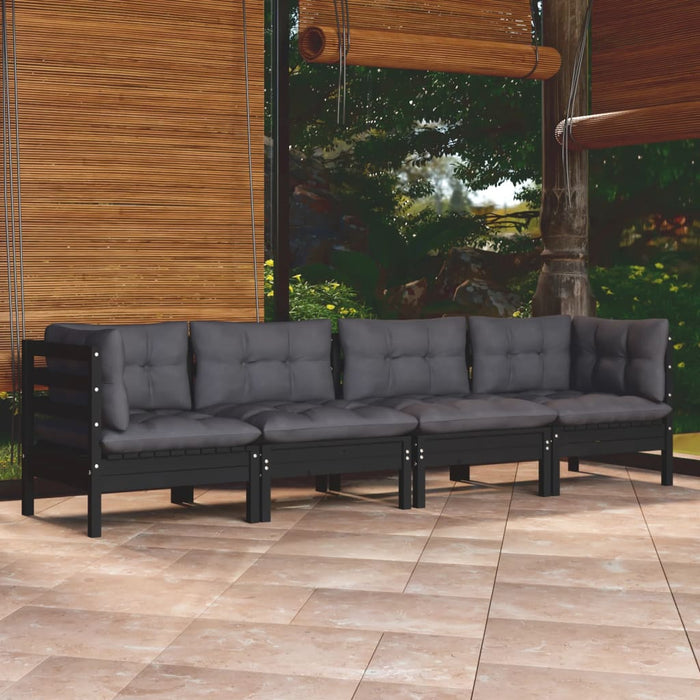 4-tlg. Garten-Lounge-Set mit Kissen Massivholz Kiefer
