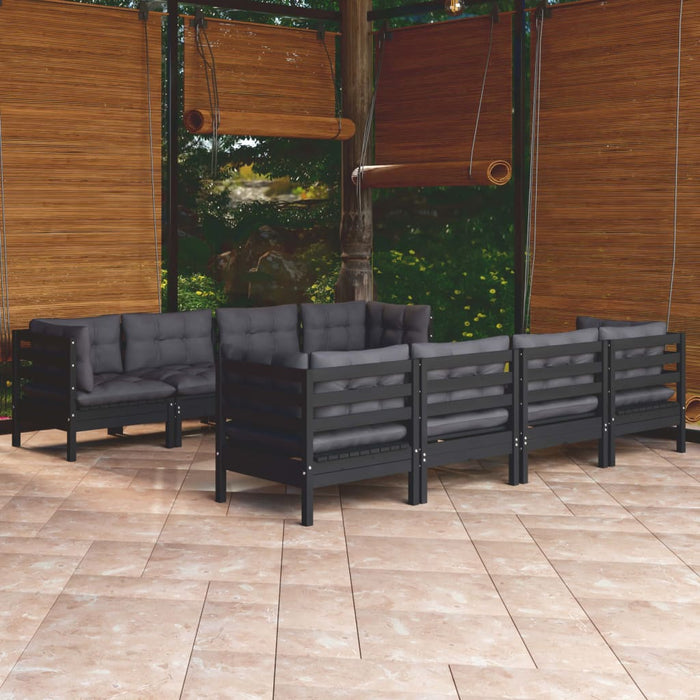9-tlg. Garten-Lounge-Set mit Kissen Kiefer Massivholz