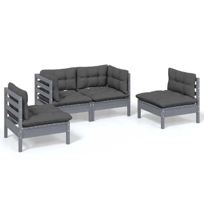 4-tlg. Garten-Lounge-Set mit Kissen Kiefer Massivholz