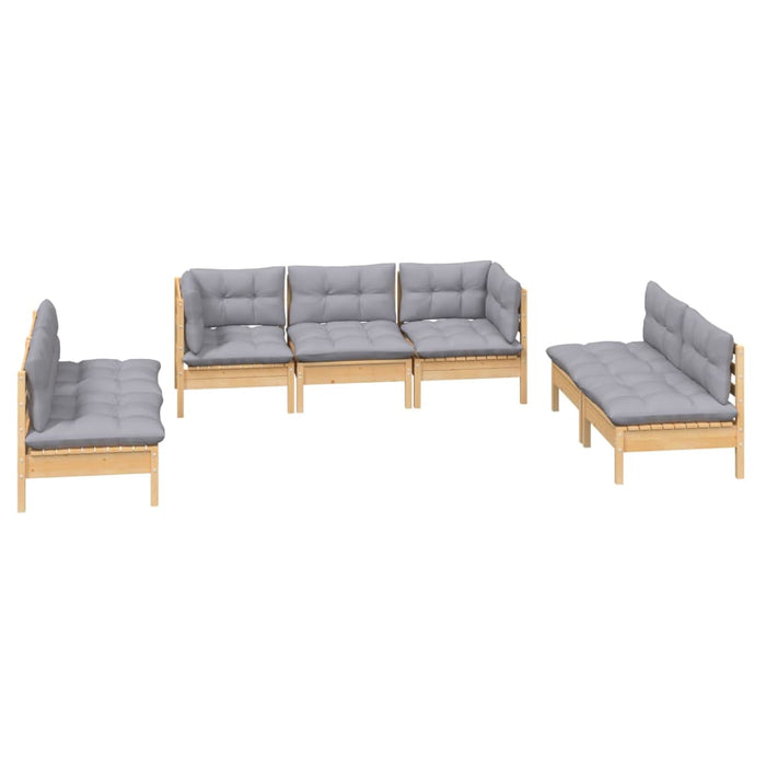 7-tlg. Garten-Lounge-Set mit Grauen Kissen Kiefer Massivholz