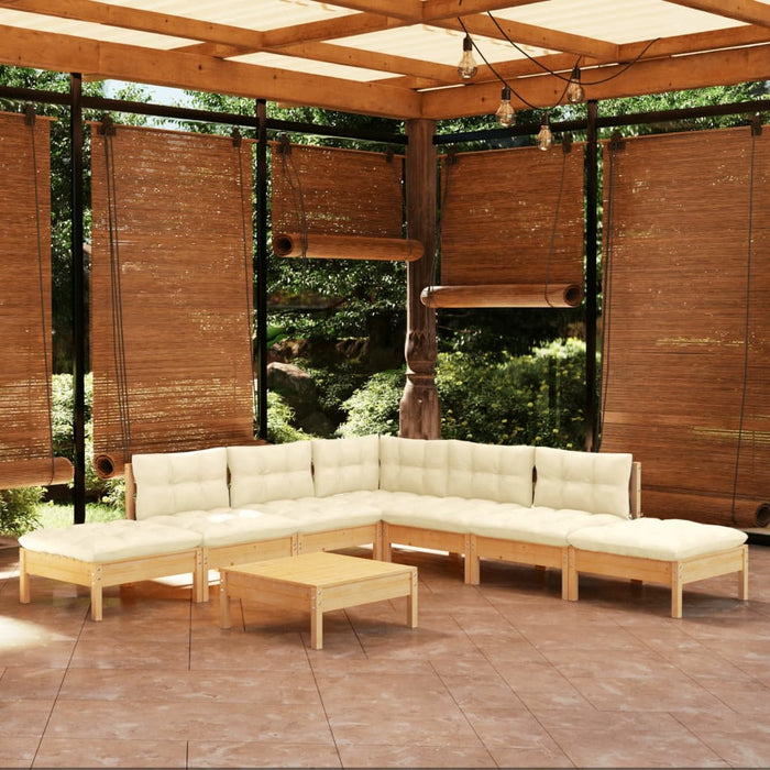 8-tlg. Garten-Lounge-Set mit Creme Kissen Kiefernholz