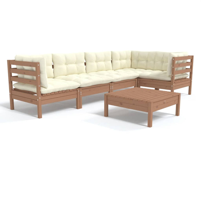 6-tlg. Garten-Lounge-Set mit Kissen Honigbraun Kiefernholz