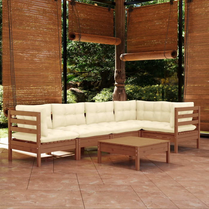 6-tlg. Garten-Lounge-Set mit Kissen Honigbraun Kiefernholz